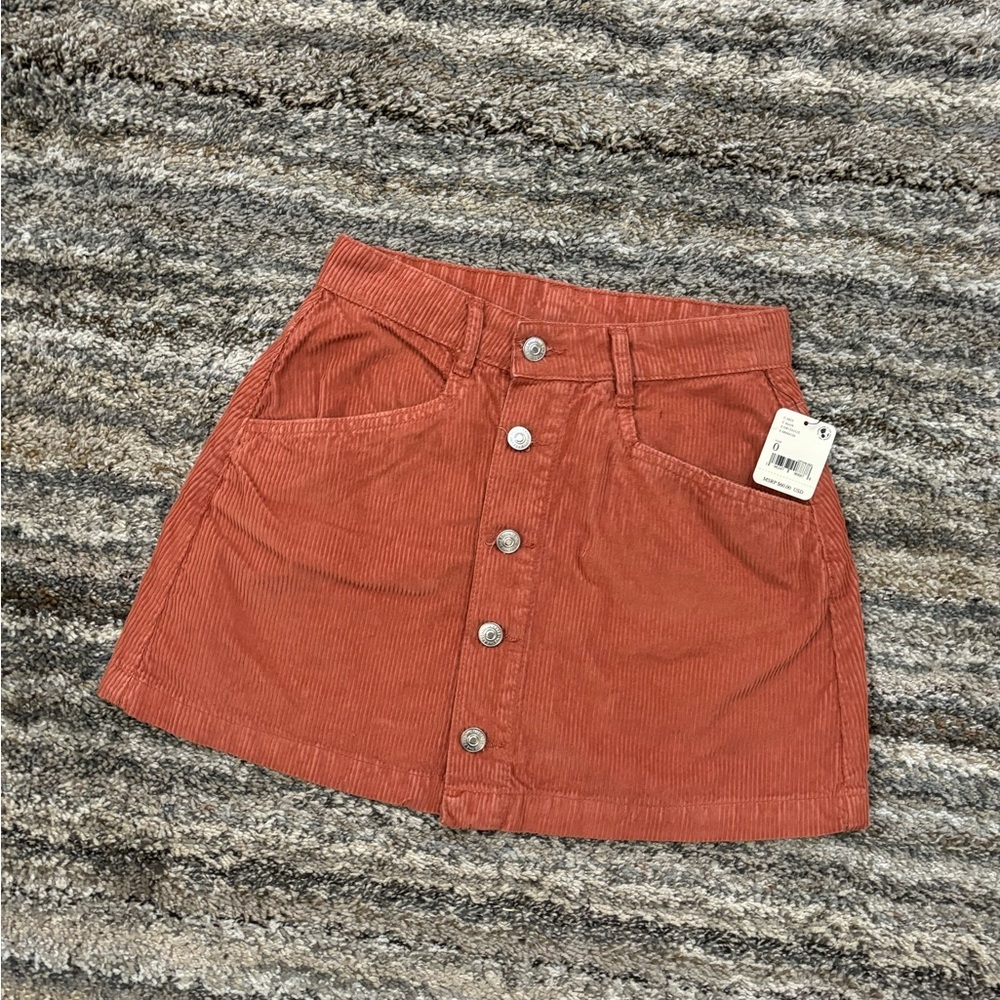Free People Rust Corduroy Button-Front Mini Skirt - Picture 3 of 14